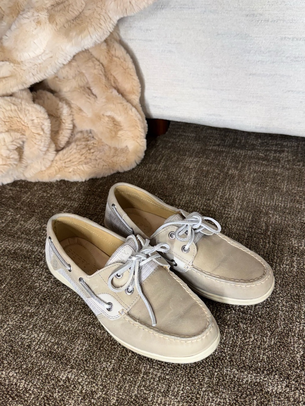 Sperry Men's Light Beige/Off-White Leather Boat Shoes